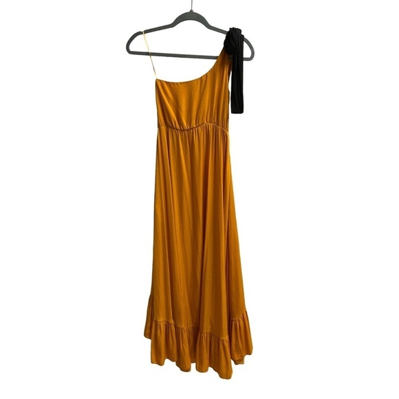 Maje Rasti One Shoulder Satin Dress Jaune Mustard Yellow Size 2 Medium - Picture 6 of 8